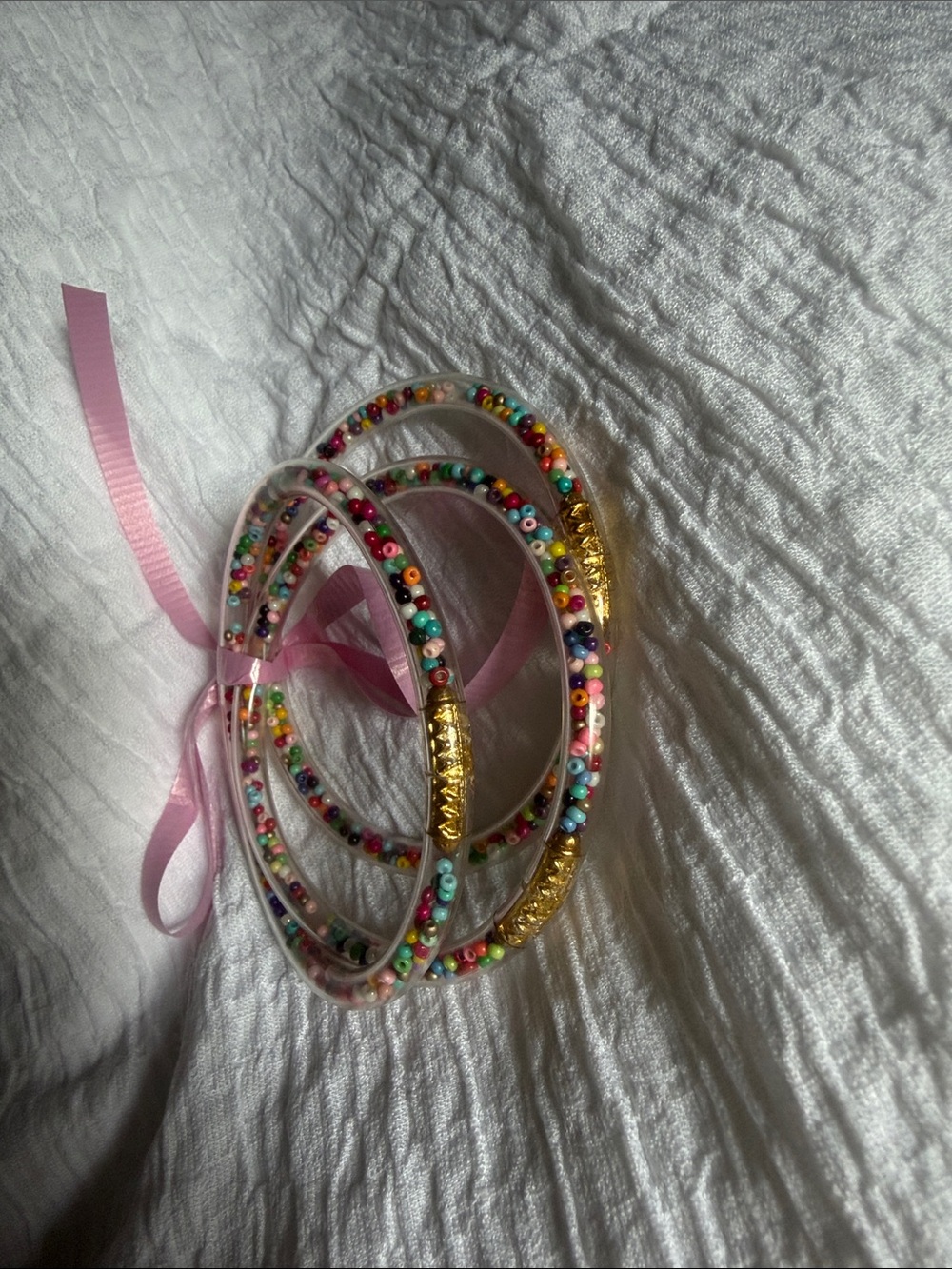 Clear Resin Multi-Bead Bangle Set with Gold Accents